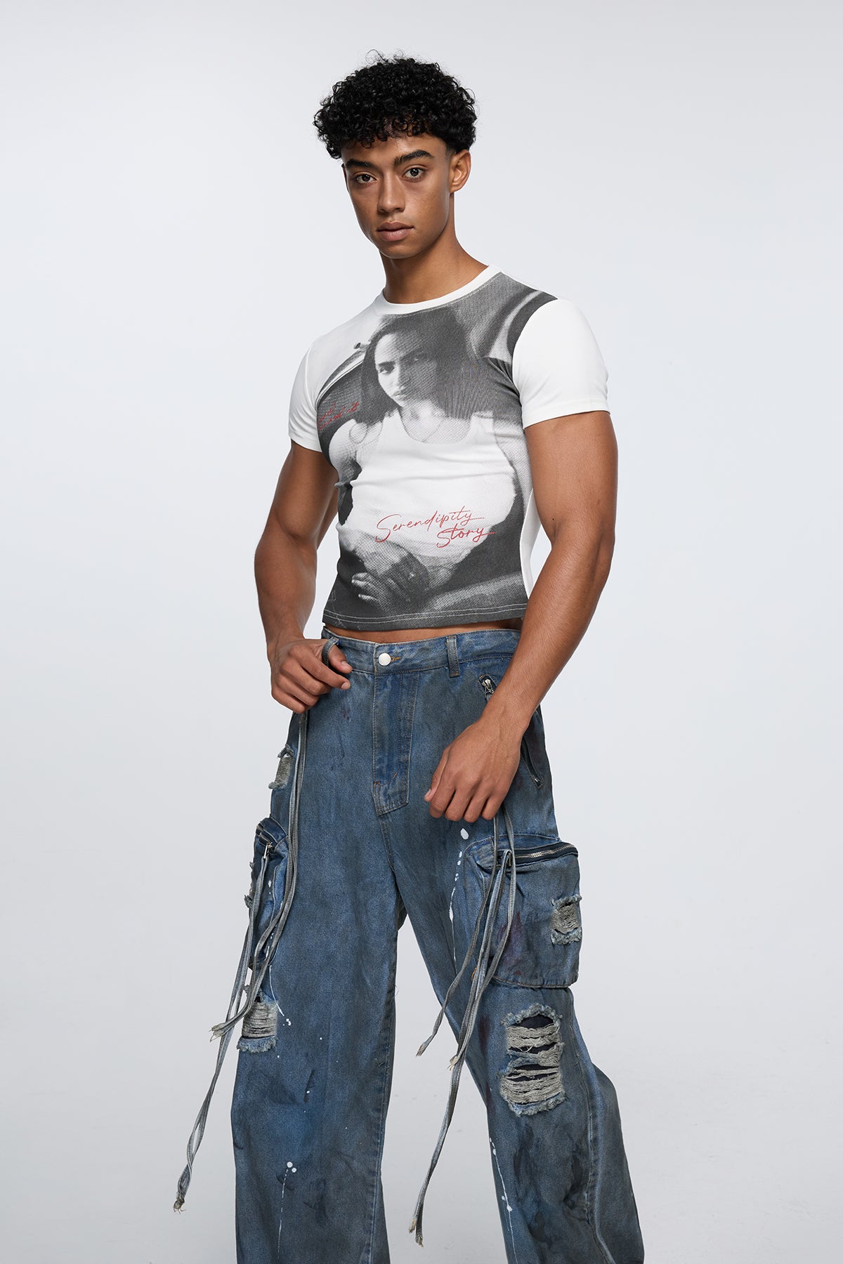 Cutout Split Print Crop Top