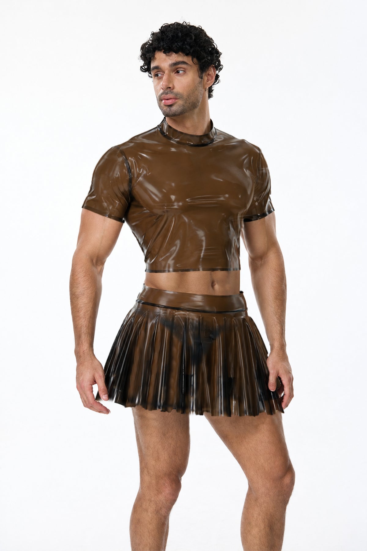 Cyber Kilt Pleated Skirt Set Brown