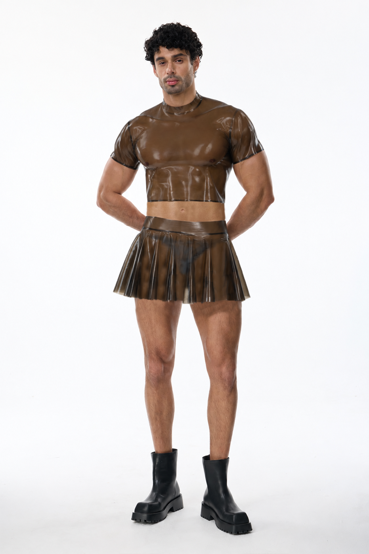 Cyber Kilt Pleated Skirt Set Brown