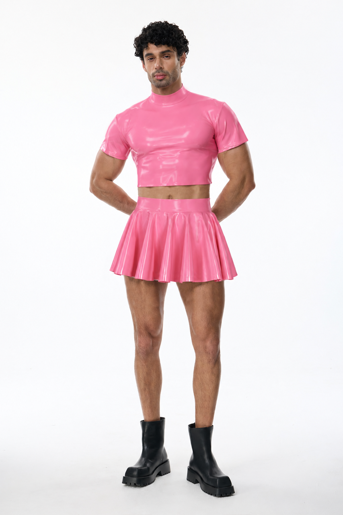 Cyber Kilt Pleated Skirt Set Pink