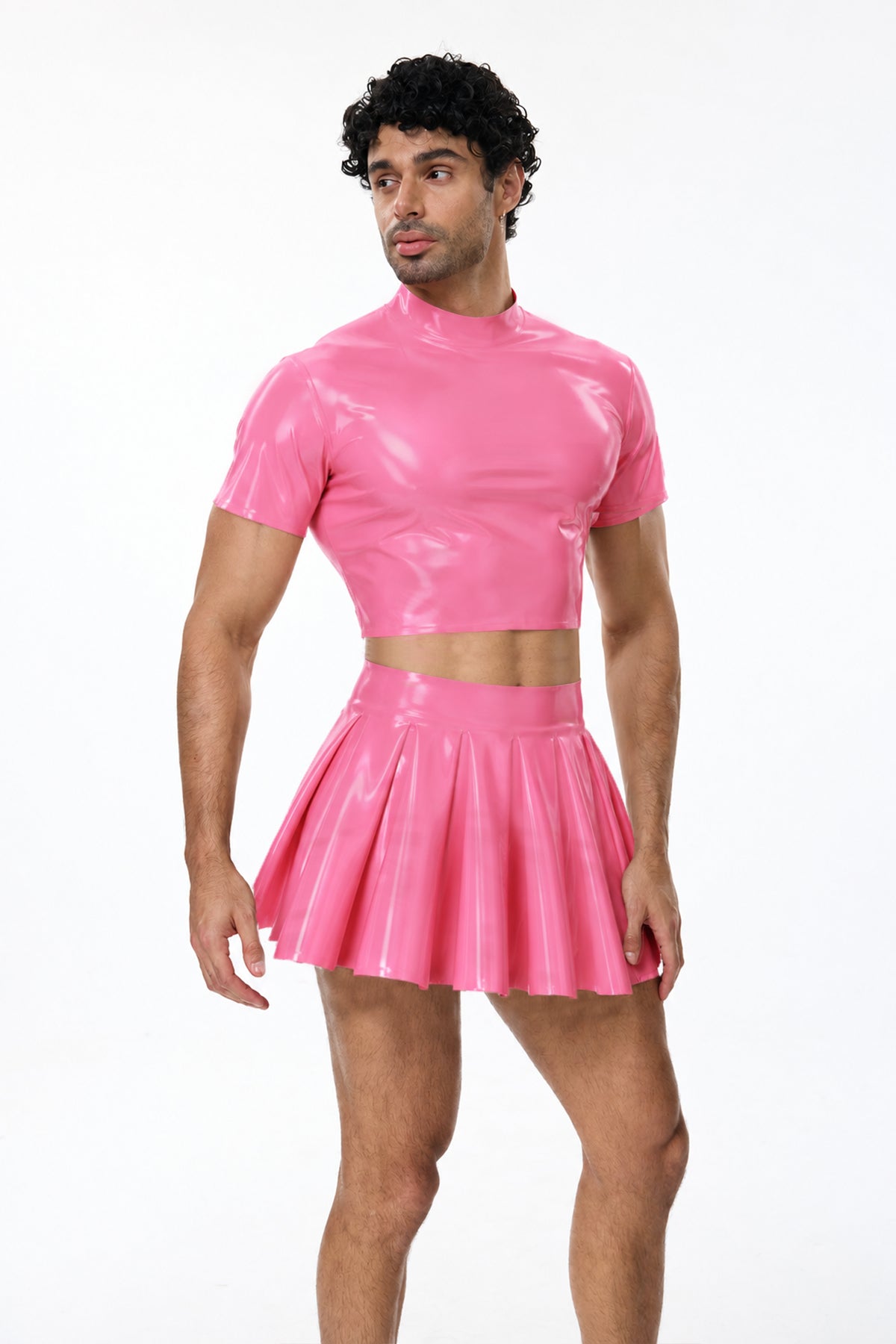 Cyber Kilt Pleated Skirt Set Pink