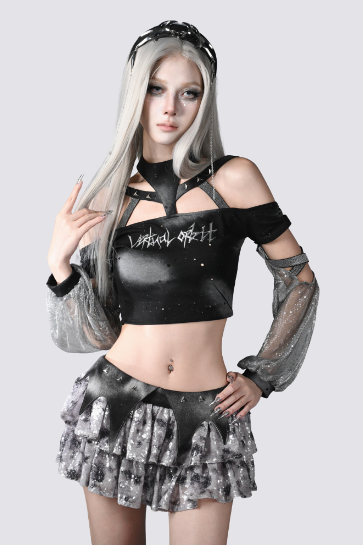 Cyber Magic Sequin Pleated Skirt