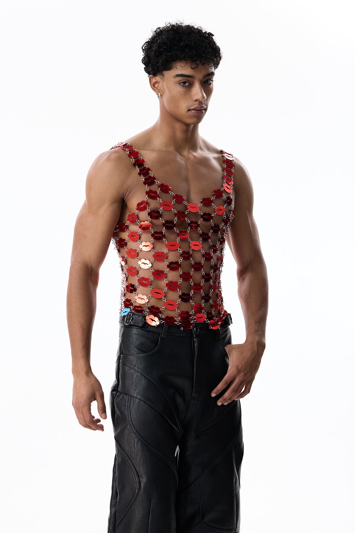 Dark Alloy Red Lips Acrylic Chain Sleeveless Top – RYVKstudio