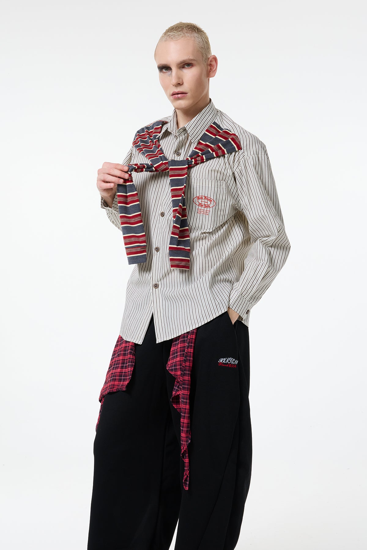 Dark Baseline Long Sleeve Stripe Embroidery Shirt