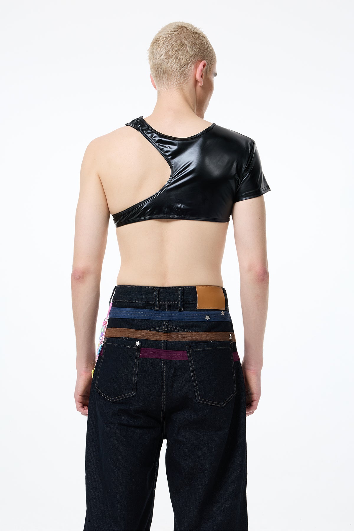 Dark Blank One Shoulder Leather Crop Top