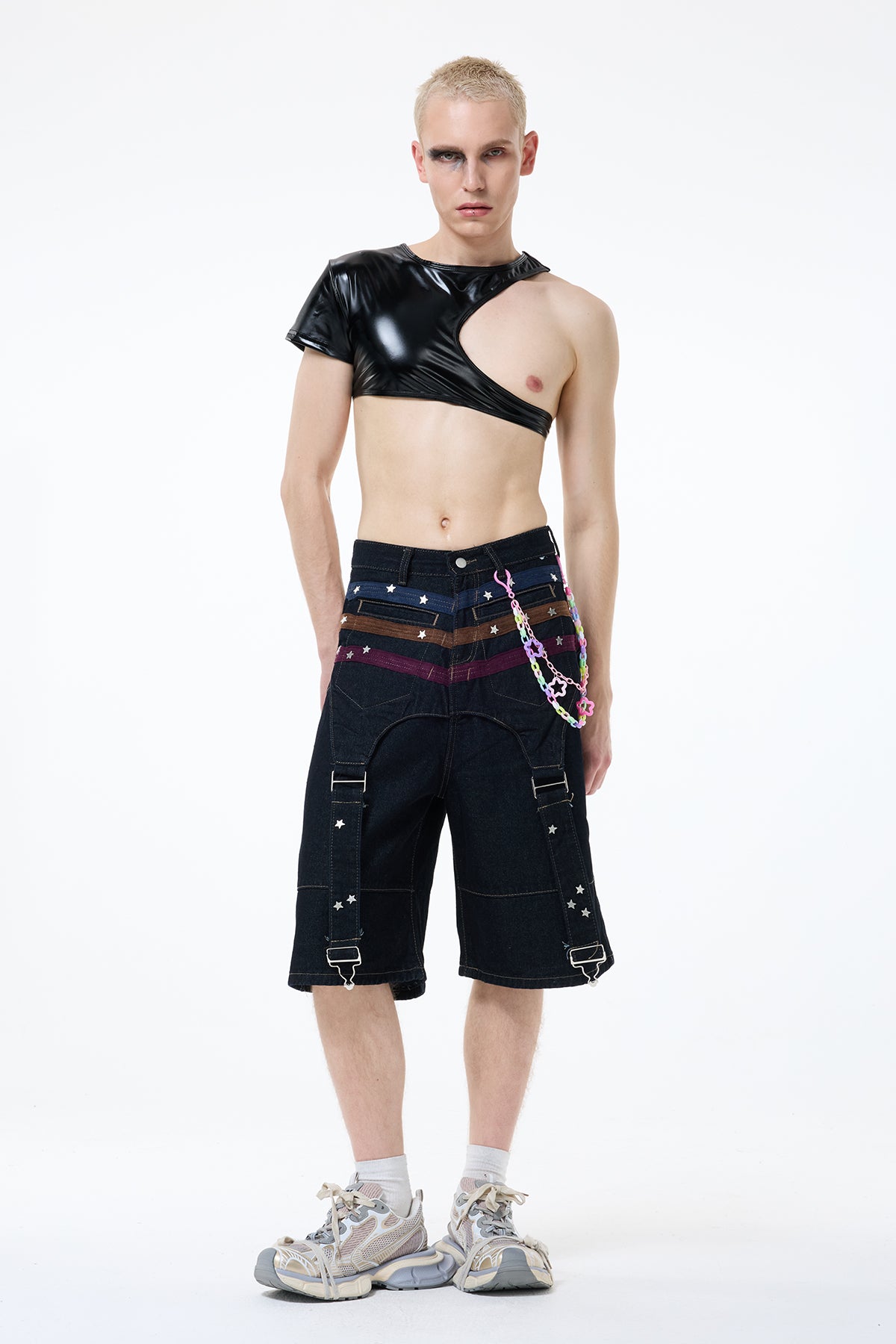 Dark Blank One Shoulder Leather Crop Top