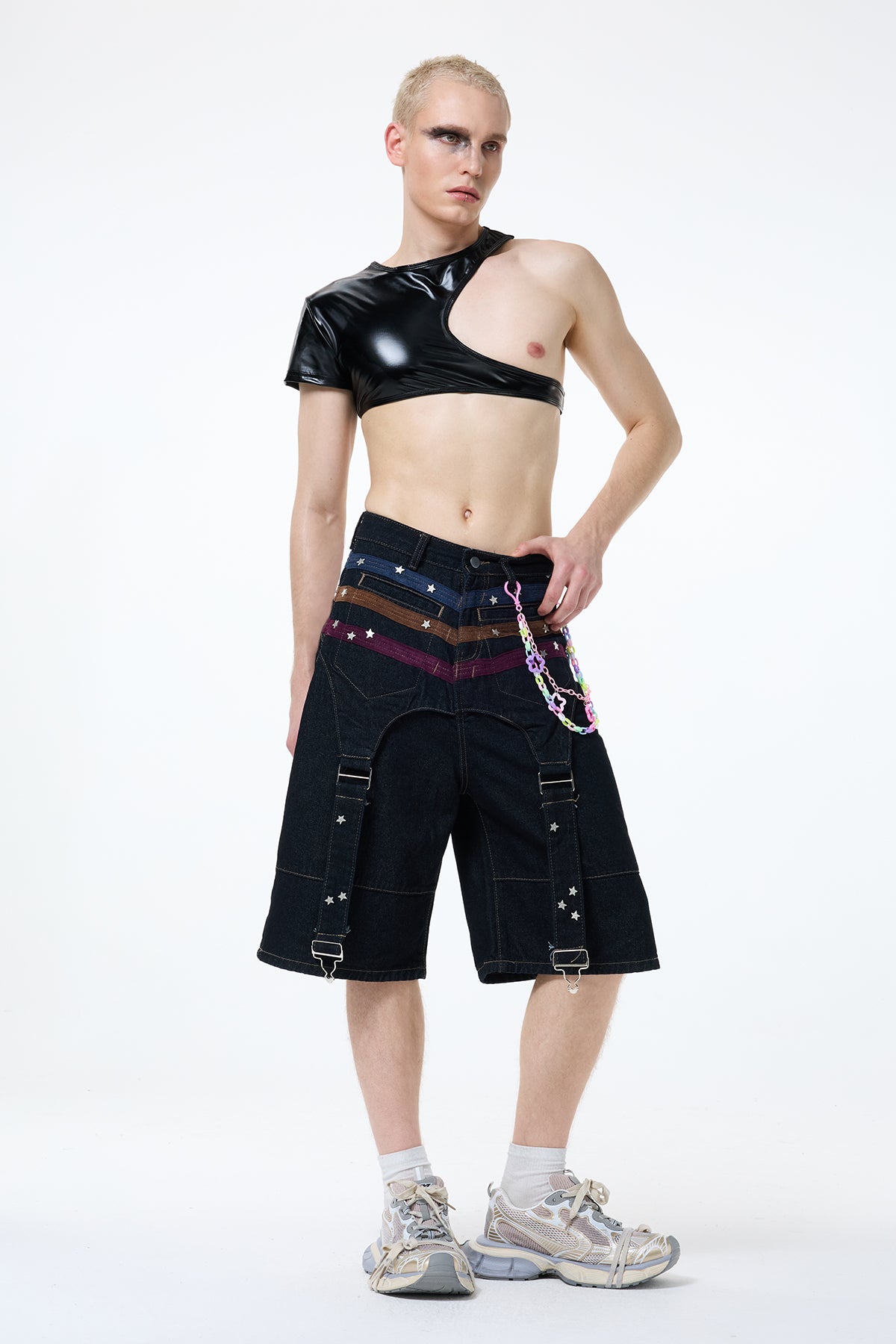 Dark Blank One Shoulder Leather Crop Top