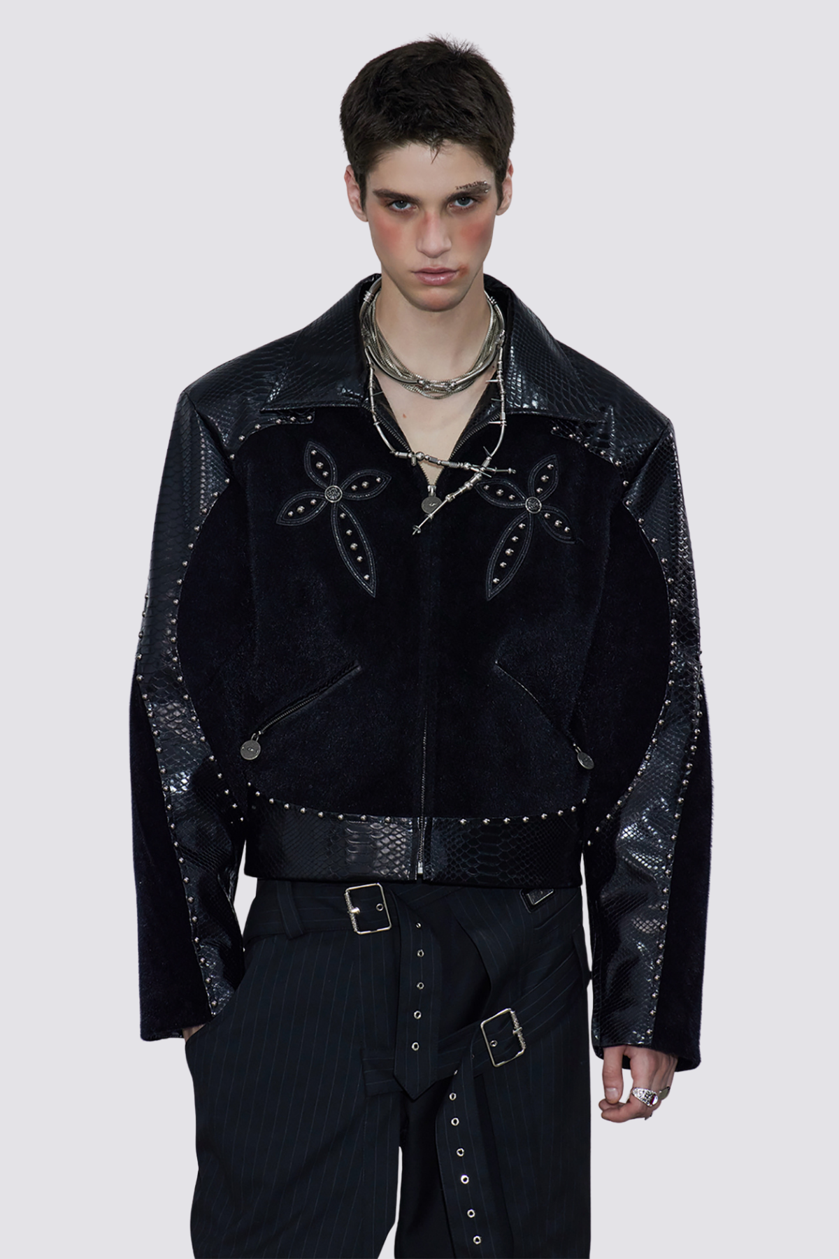 Dark Harness Rivet Leahter Crop Jacket