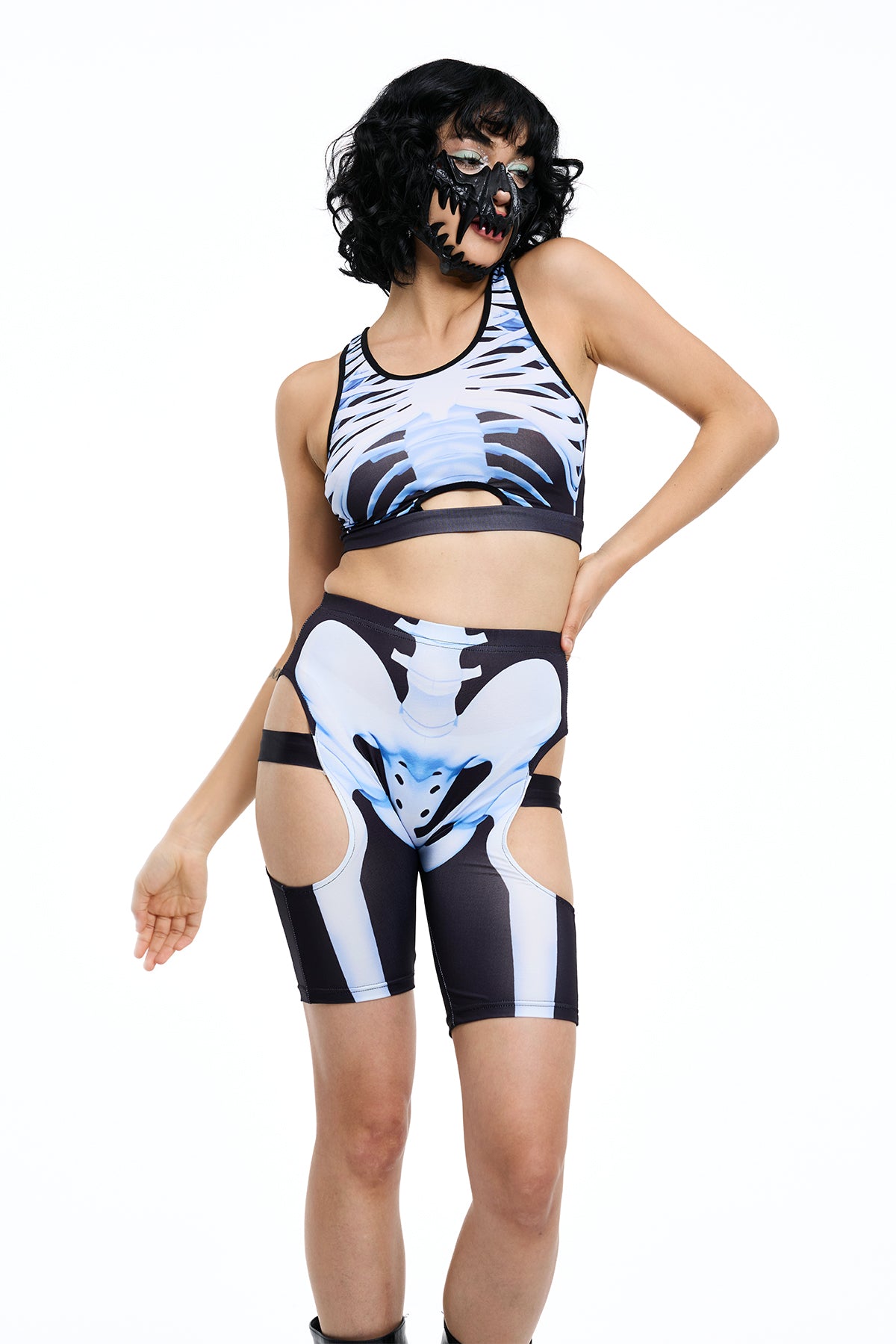 Dark Lattice Print Cutout Pants Set