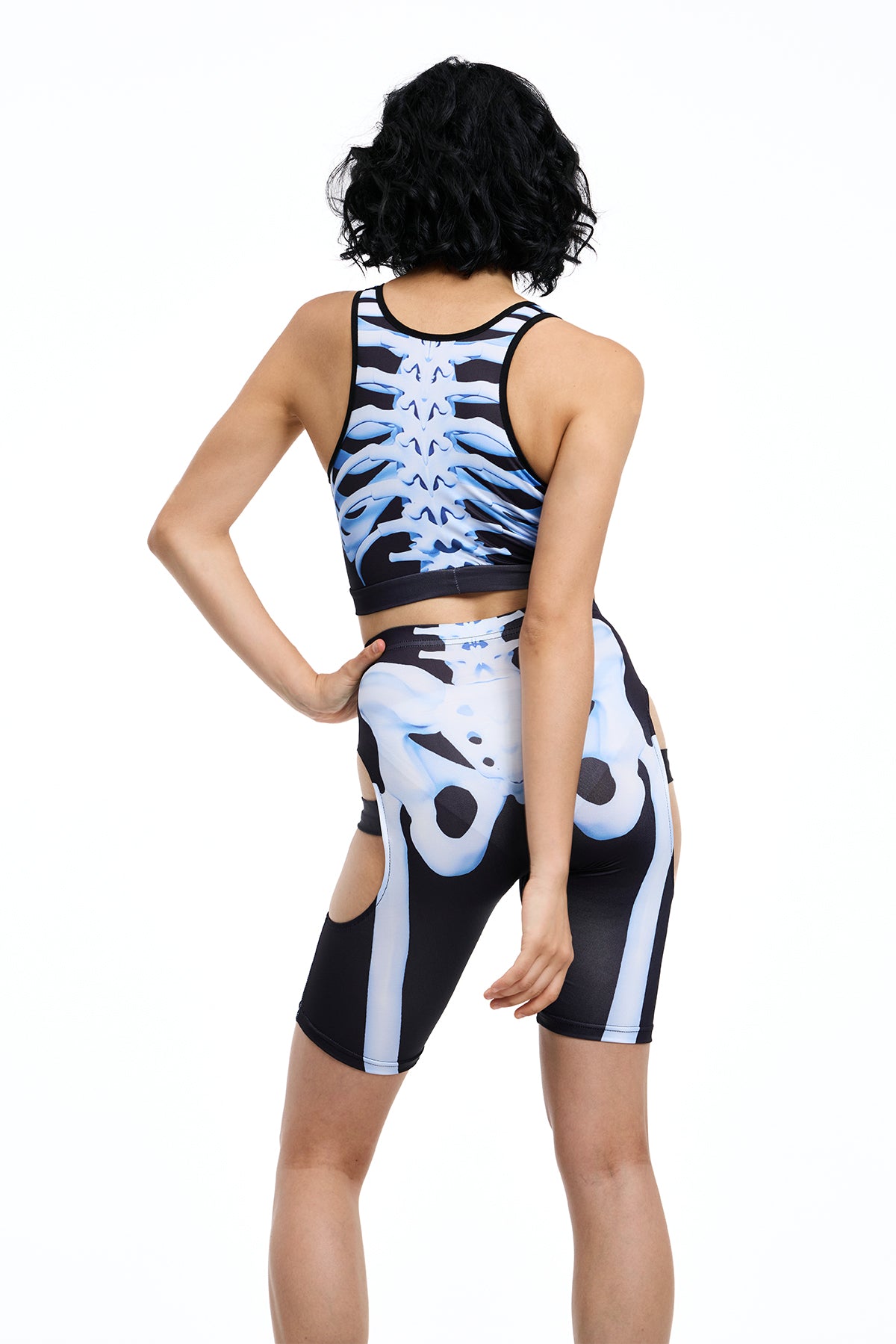 Dark Lattice Print Cutout Pants Set