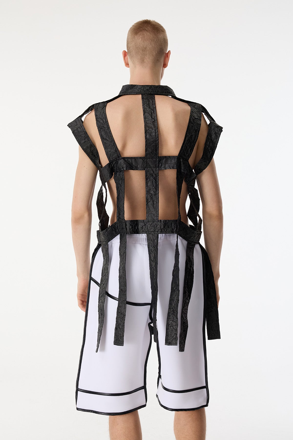 Dark Mesh Sleeveless Cutout Shirts Black