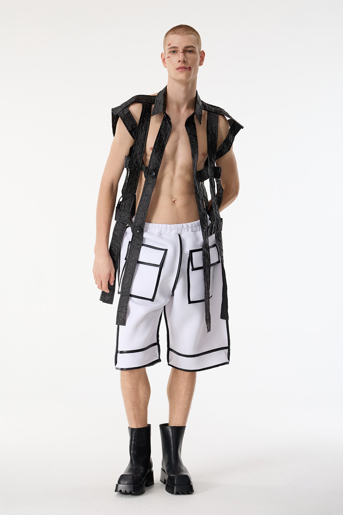 Dark Mesh Sleeveless Cutout Shirts Black