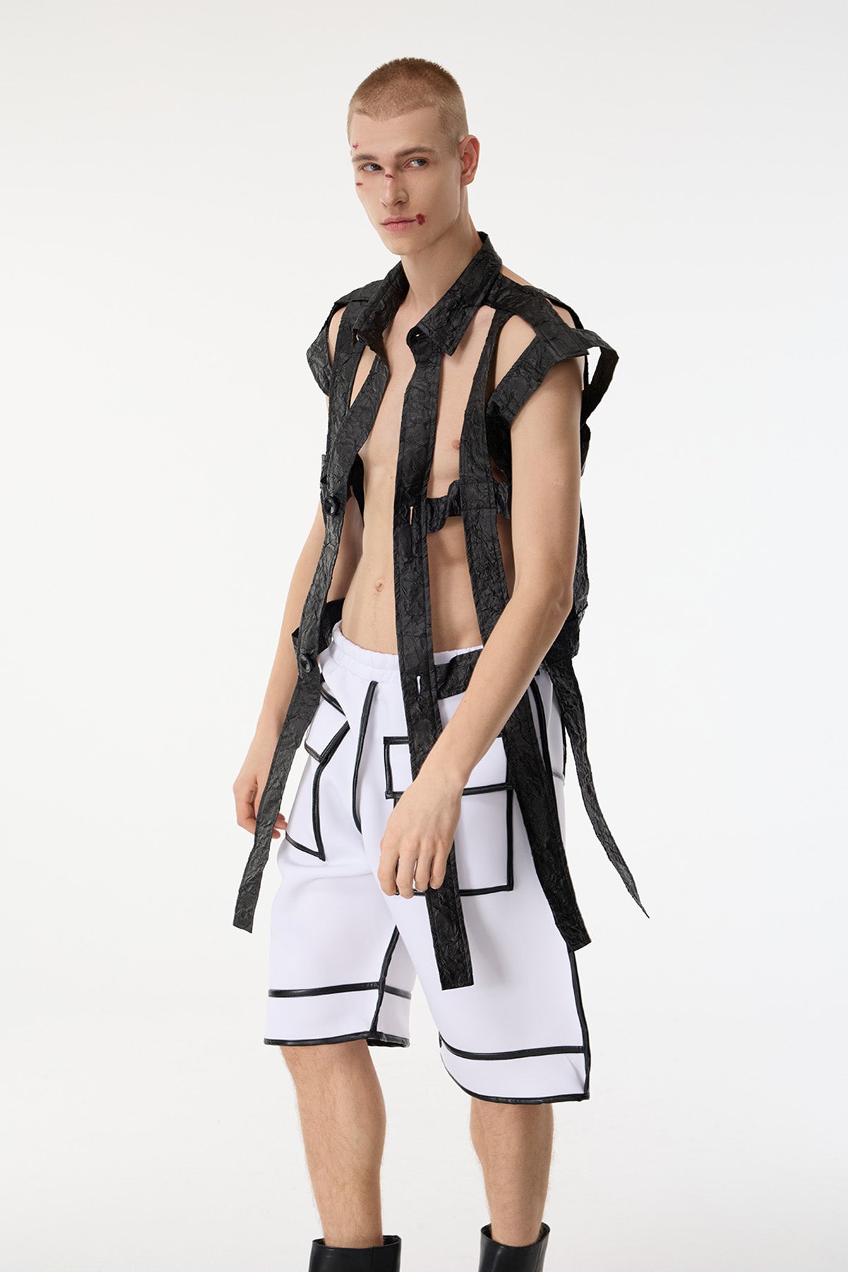 Dark Mesh Sleeveless Cutout Shirts Black