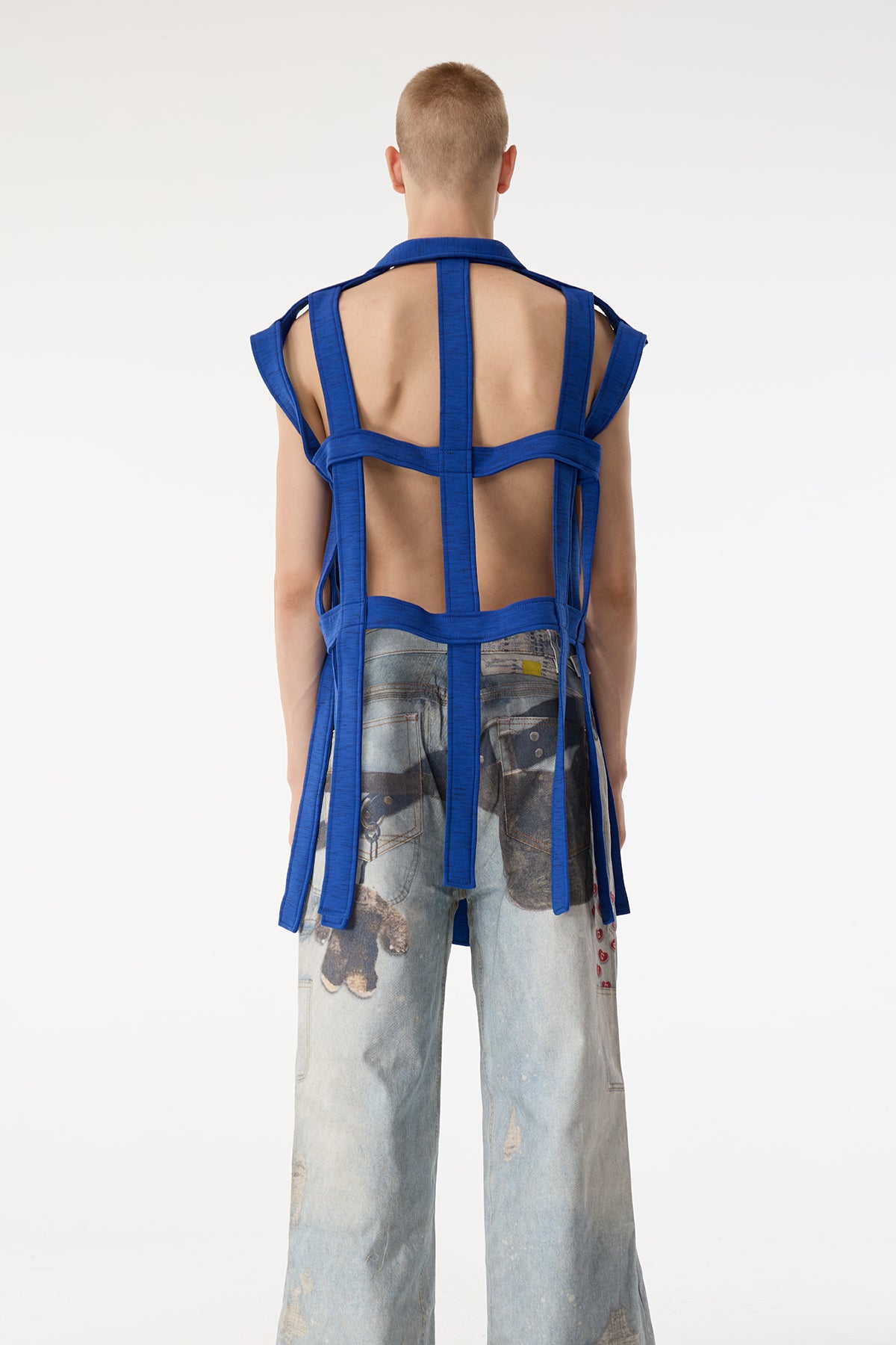 Dark Mesh Sleeveless Cutout Shirts Dark Blue