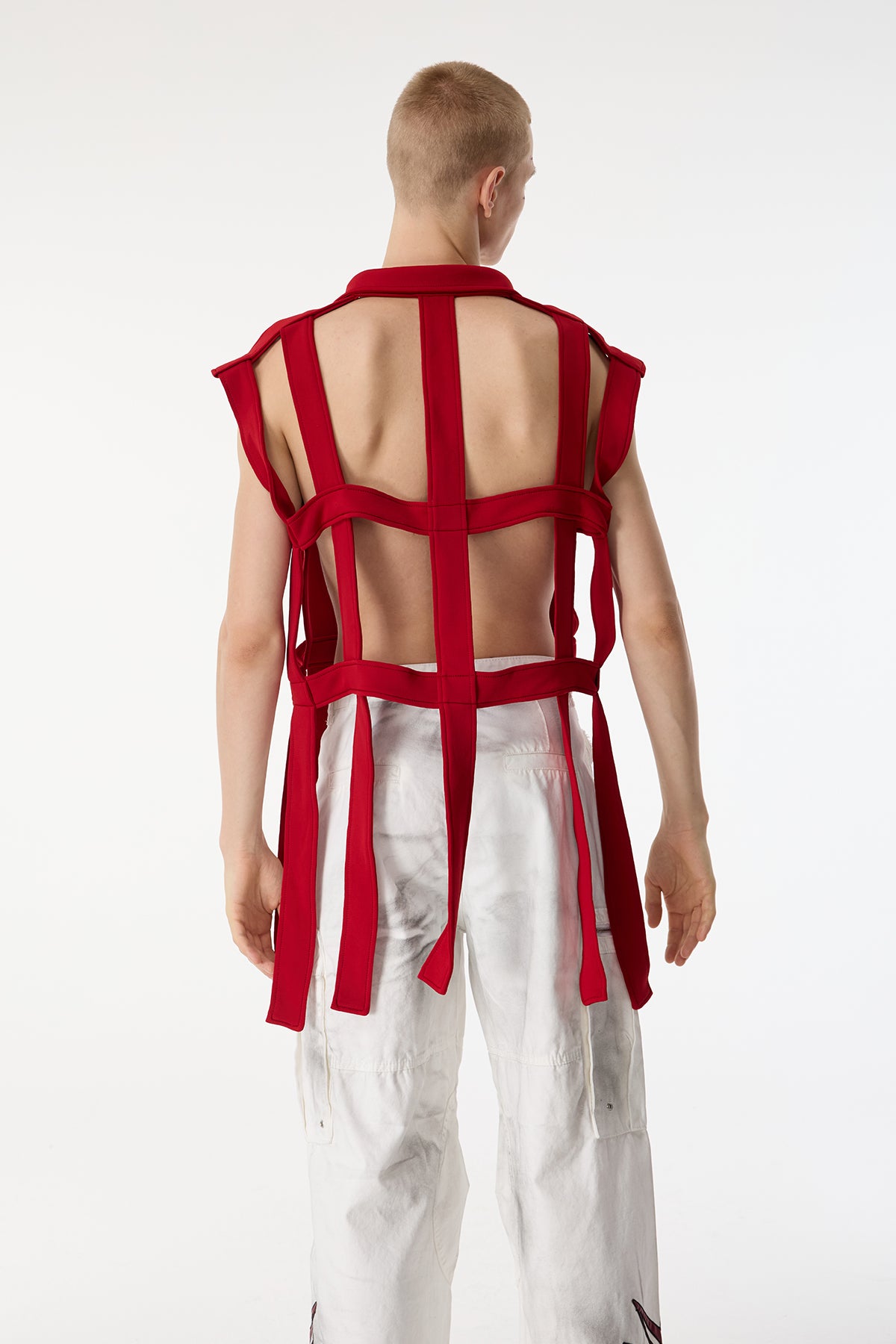 Dark Mesh Sleeveless Cutout Shirts Red