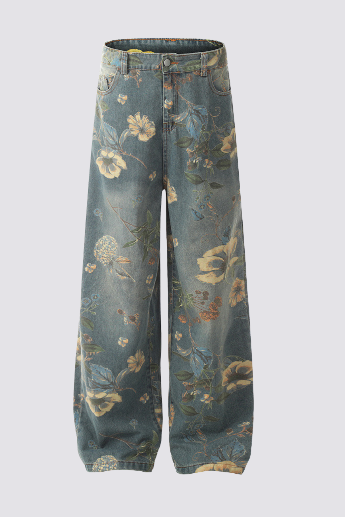 Dark Module Floral Print Wide Leg Jeans
