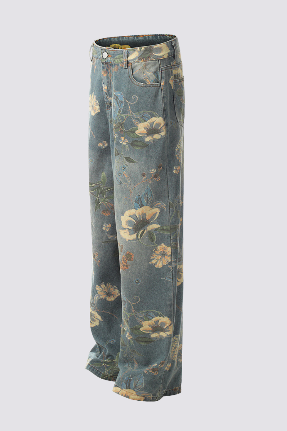 Dark Module Floral Print Wide Leg Jeans