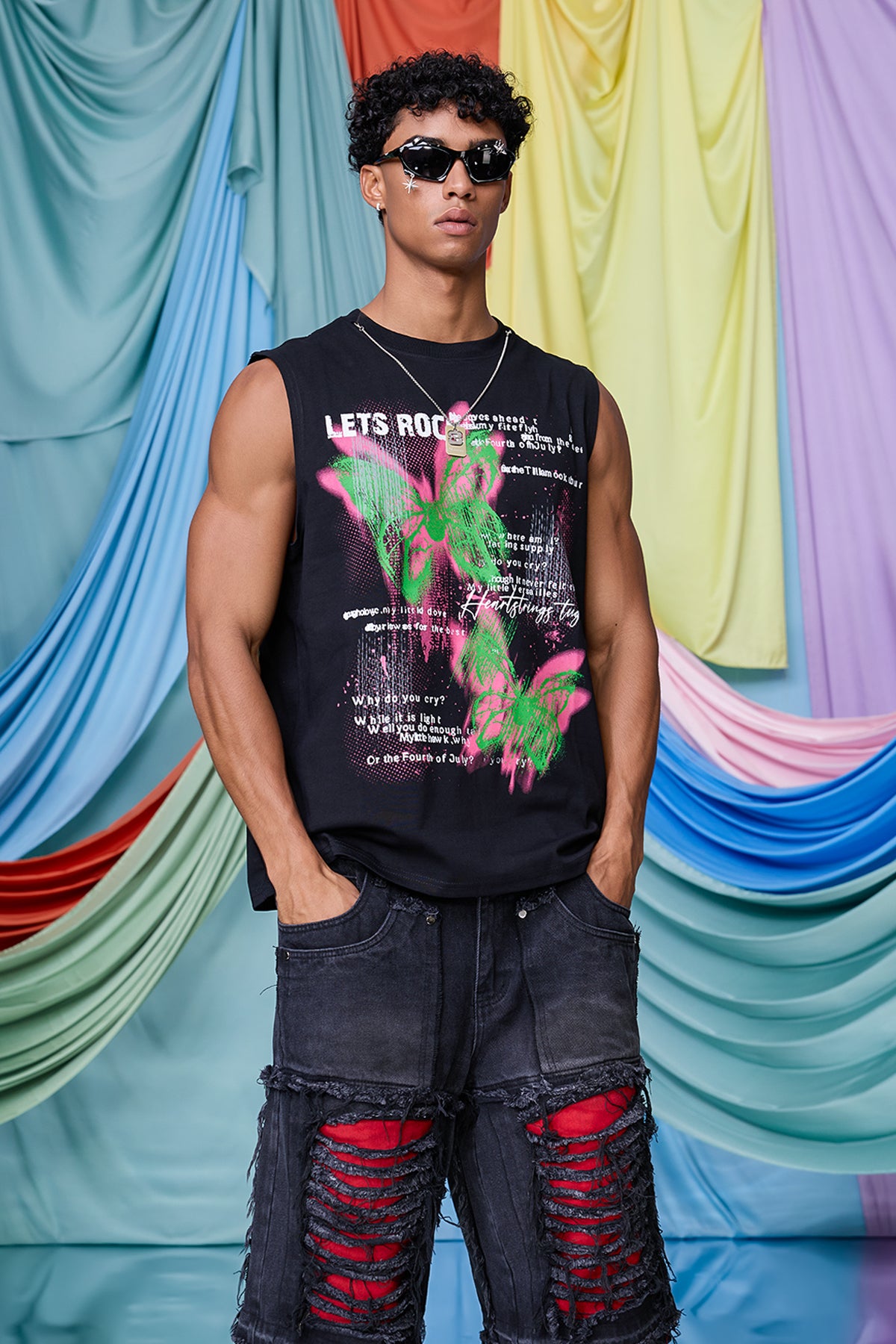 Dark Mutiny Butterfly Print Sleeveless Top