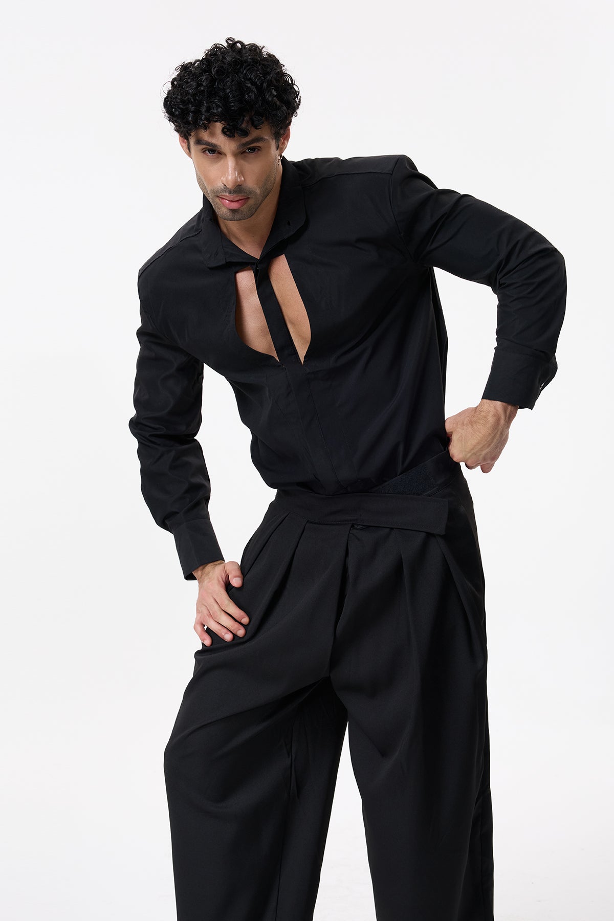 Dark Thread Cutout Long Sleeve Shirt Black