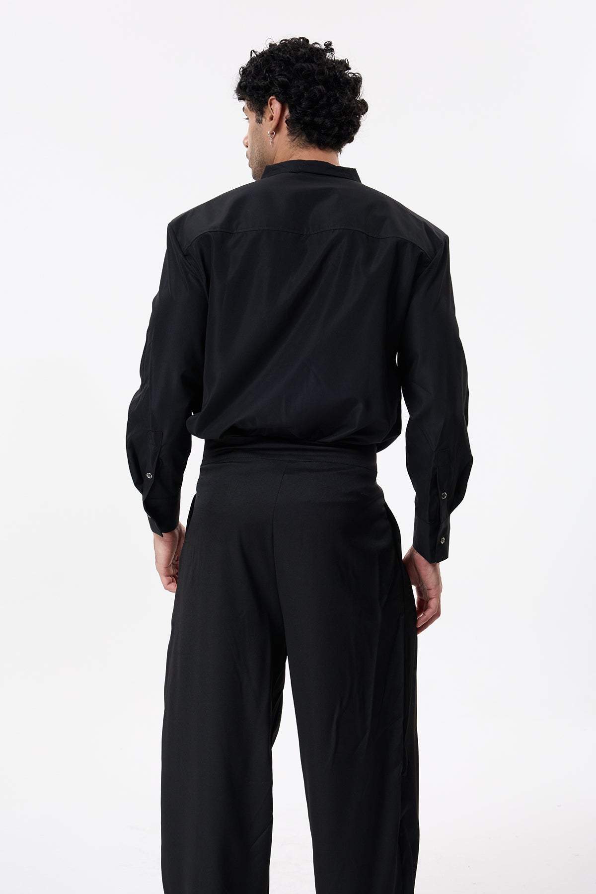 Dark Thread Cutout Long Sleeve Shirt Black