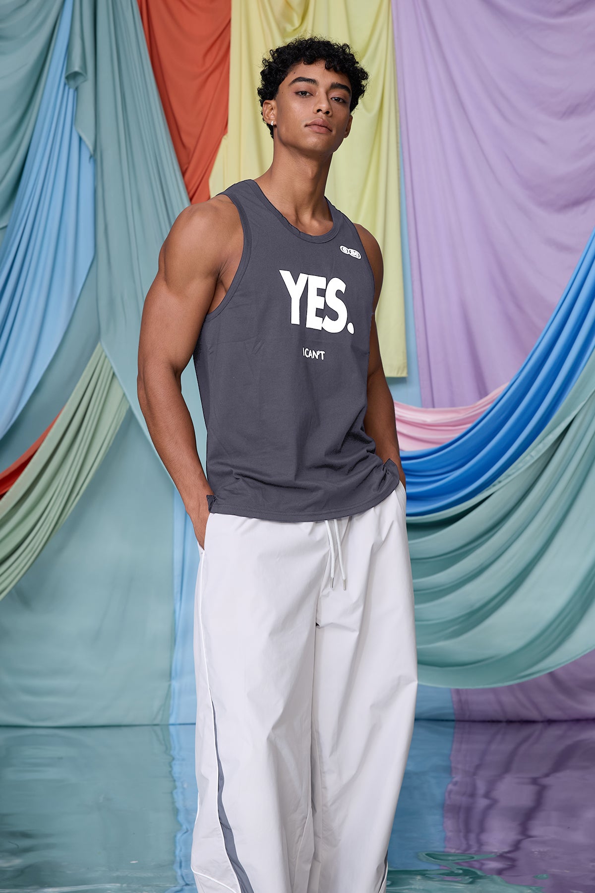 Darkened Still Print Tank Top Grey