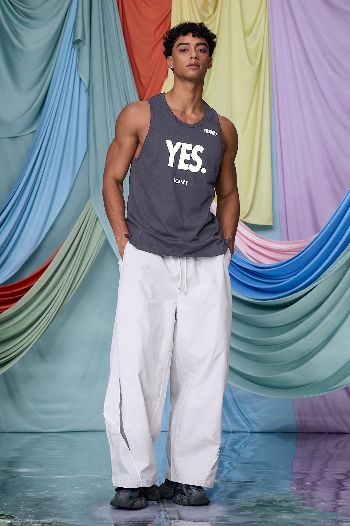 Darkened Still Print Tank Top Grey