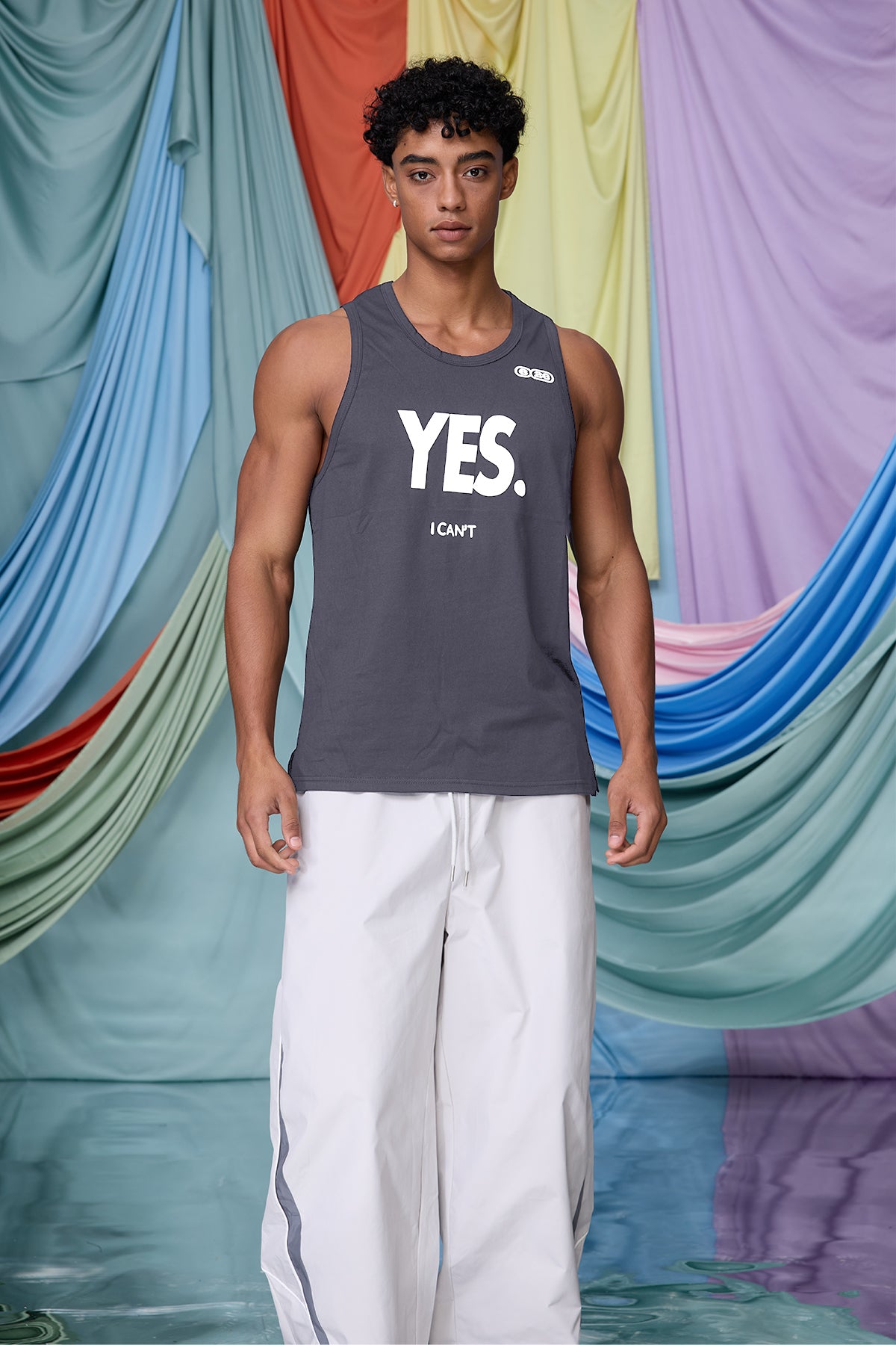 Darkened Still Print Tank Top Grey