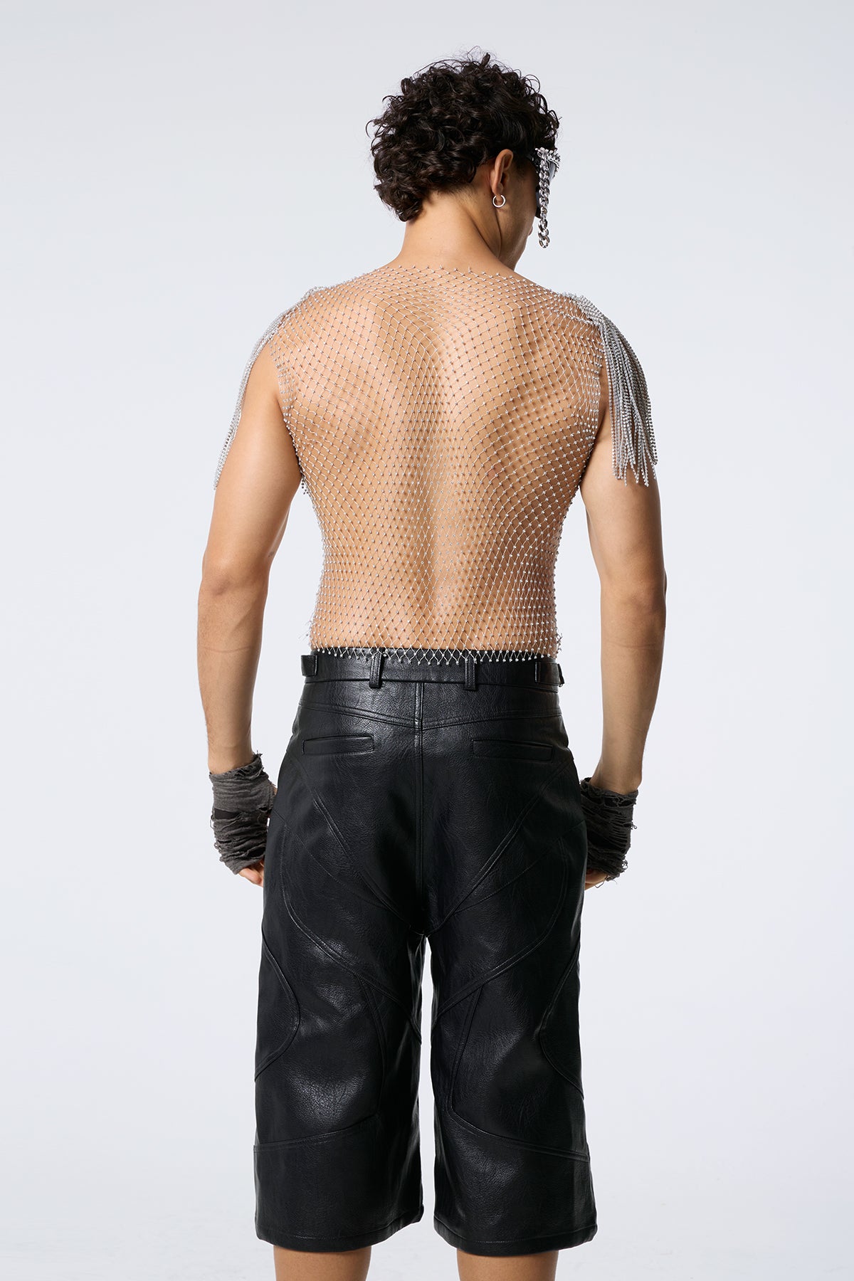 Dazzle Line Rhinestone Mesh Fringe Top