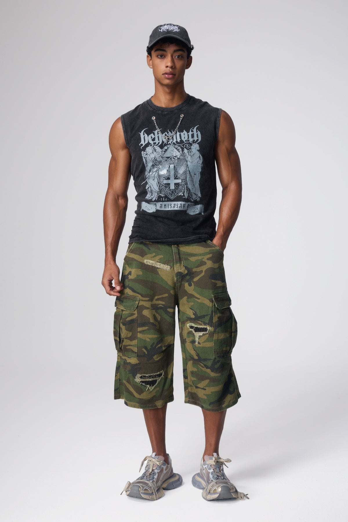 Deep Code Print Sleeveless Top