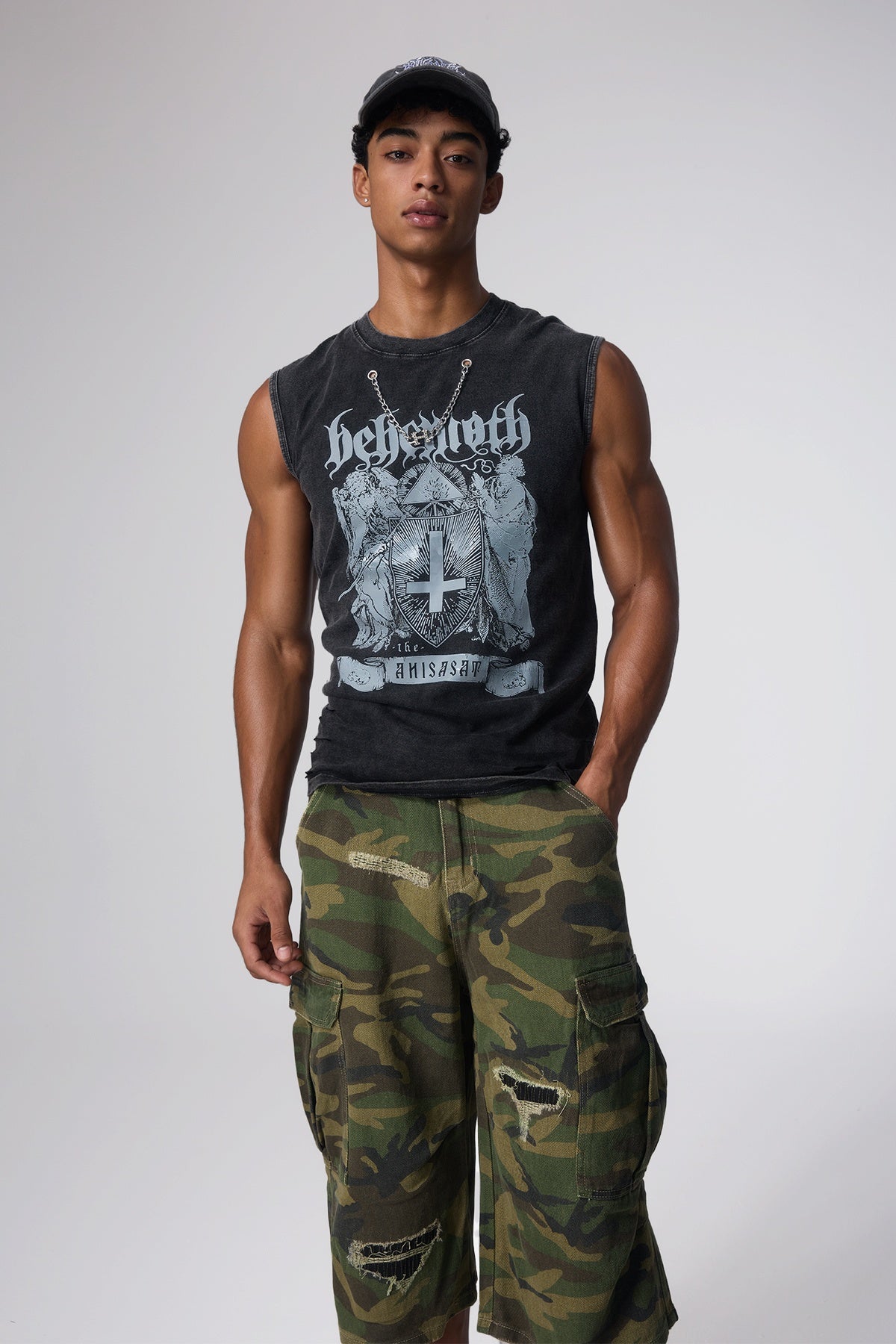 Deep Code Print Sleeveless Top