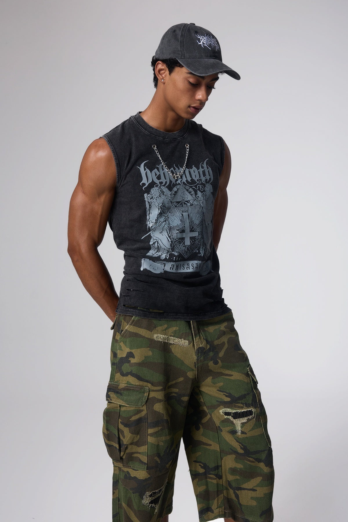 Deep Code Print Sleeveless Top