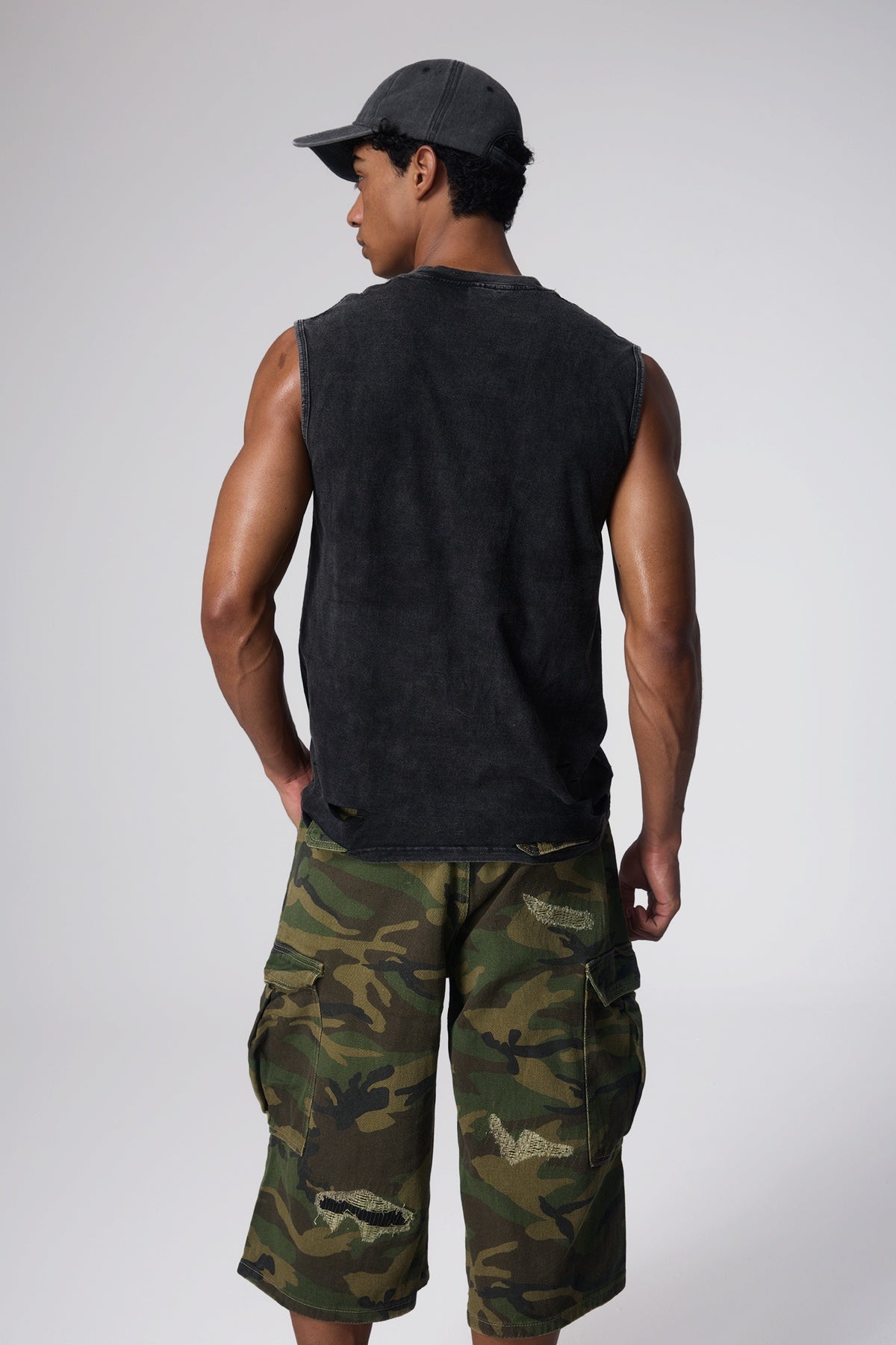 Deep Code Print Sleeveless Top