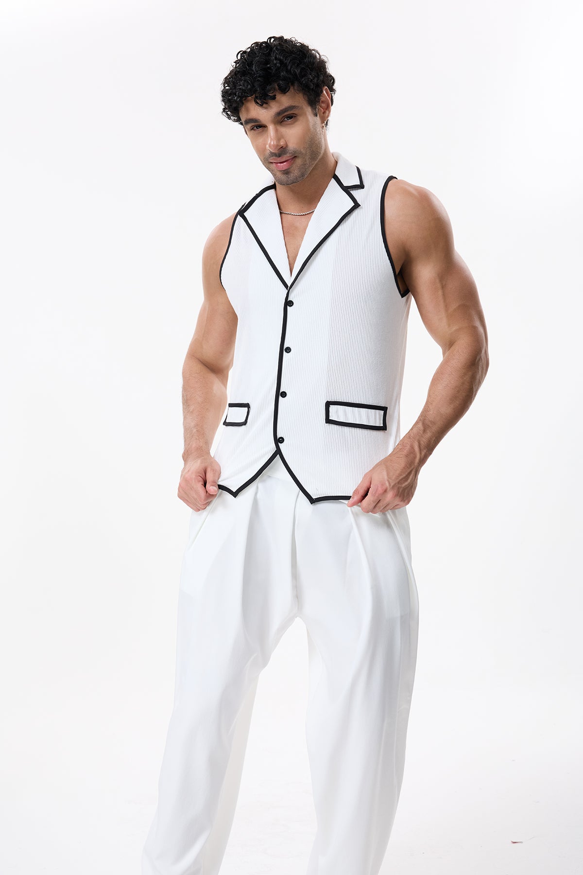 Deep Sheet Colorblock Vest White