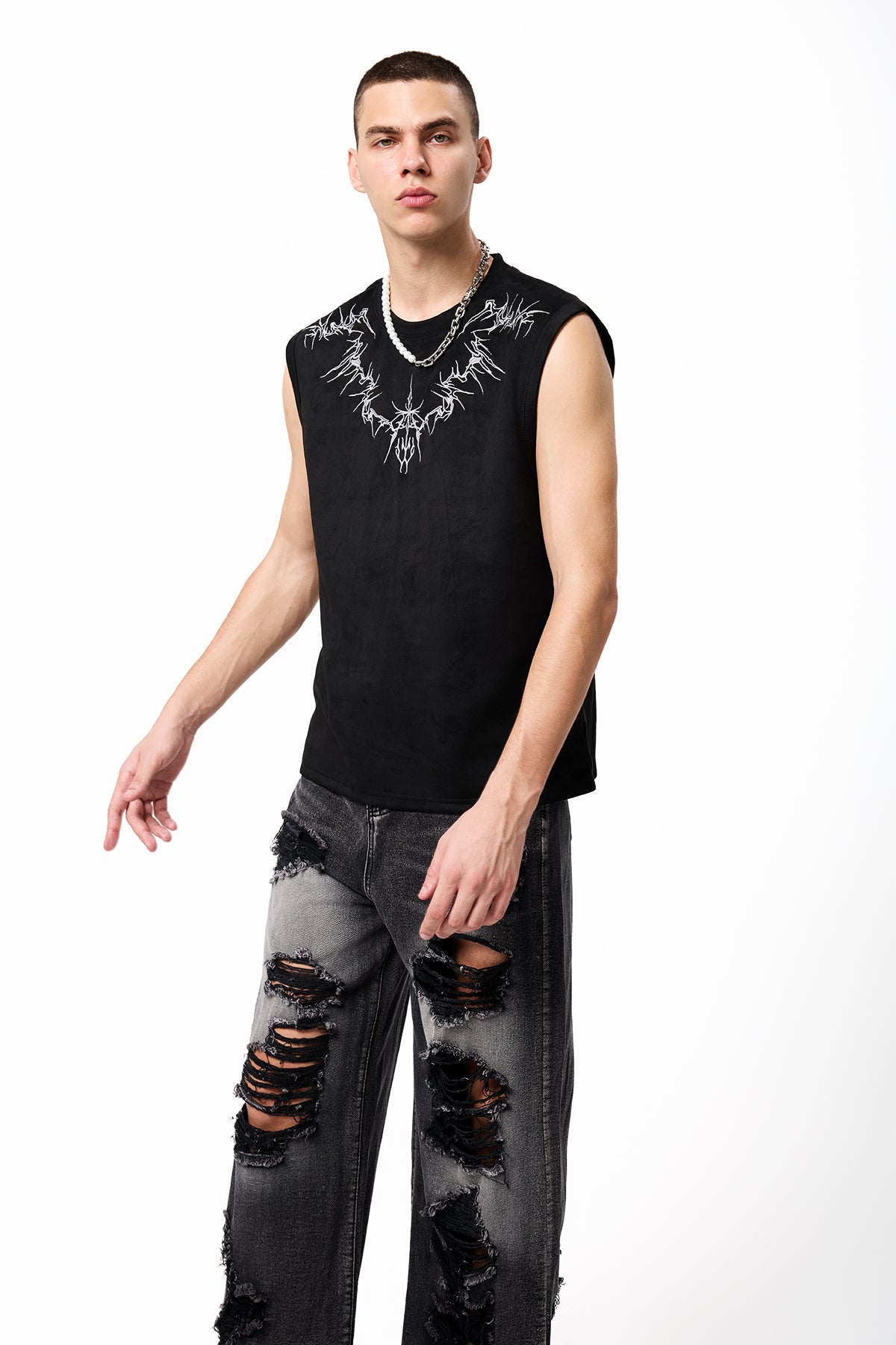 Deep Signal Velvet Embroidery Vest