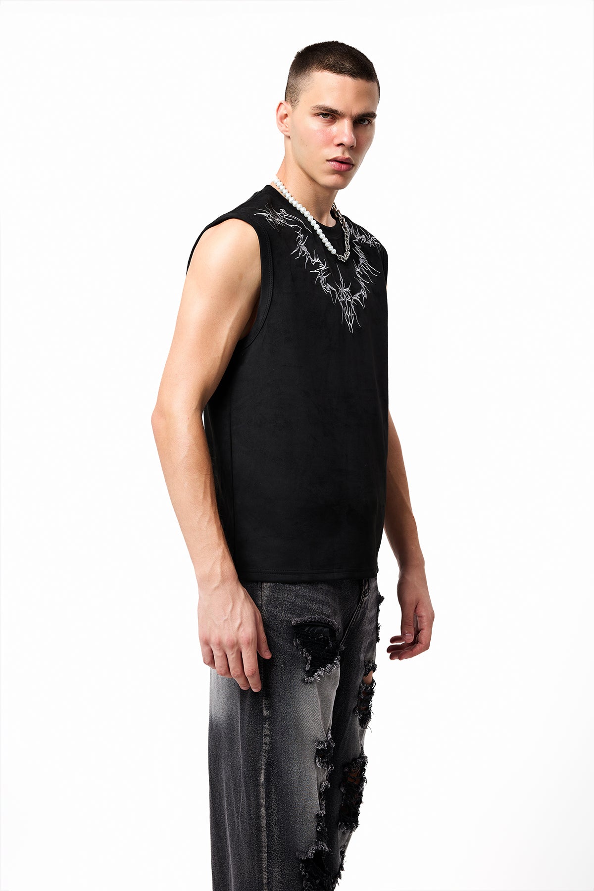 Deep Signal Velvet Embroidery Vest