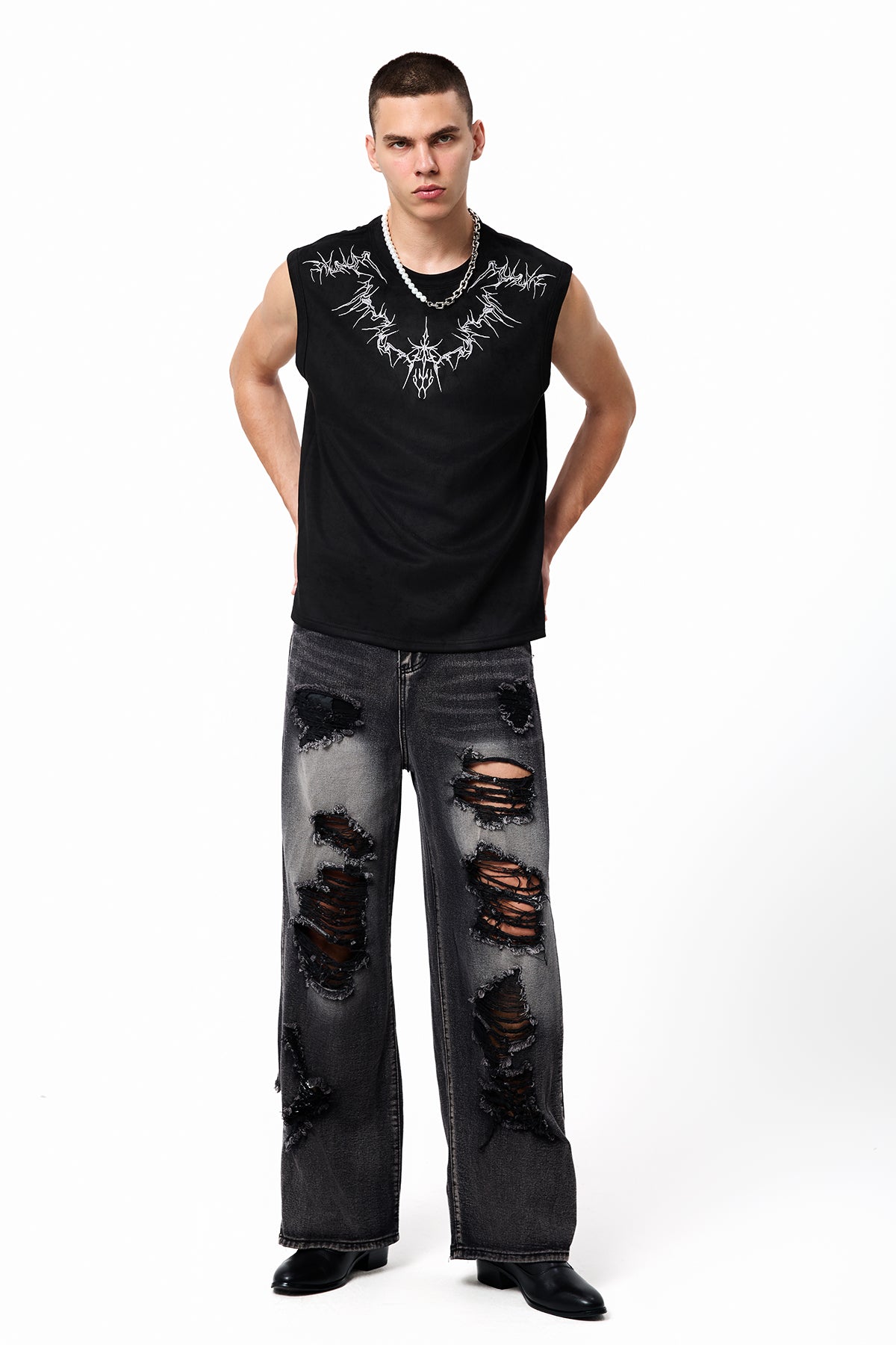 Deep Signal Velvet Embroidery Vest