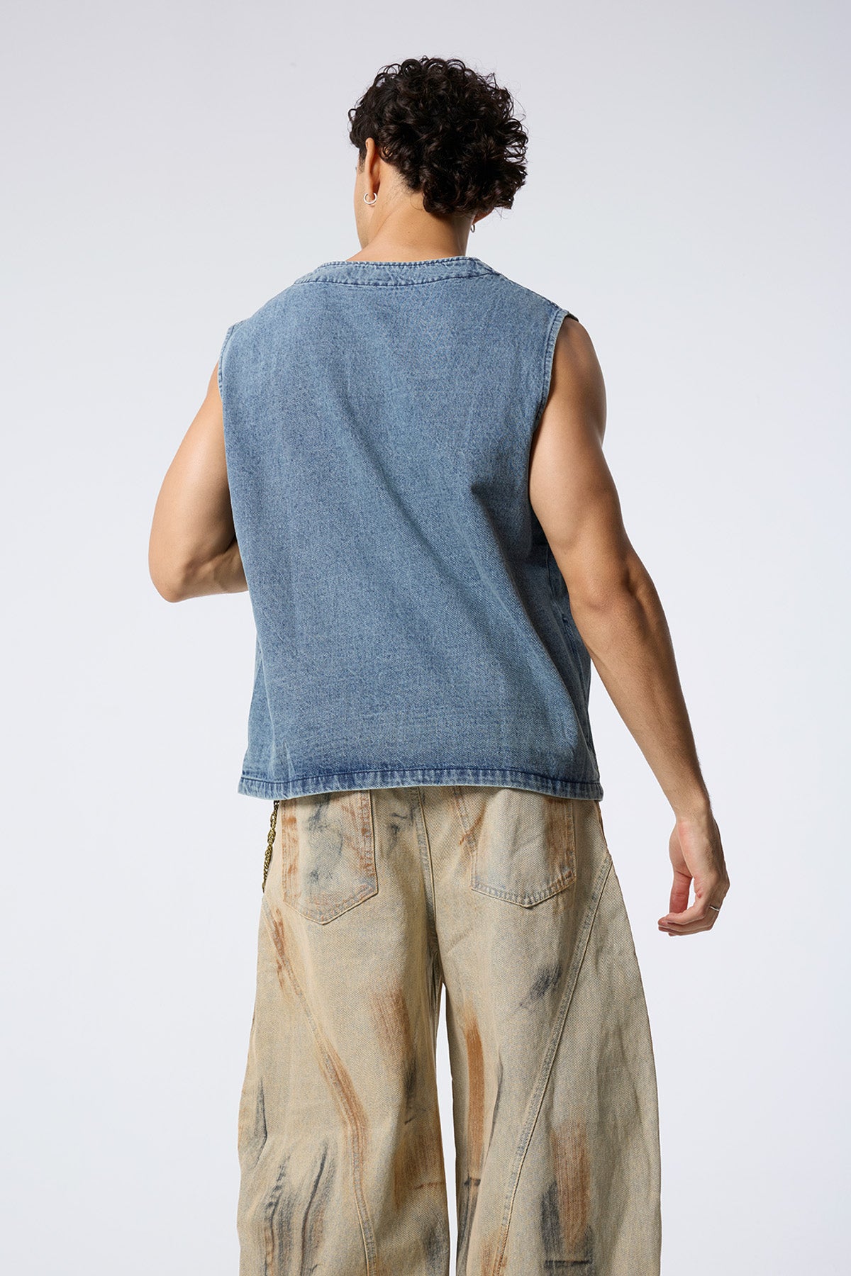 Deep Stitch Floral Embroidered Denim Vest