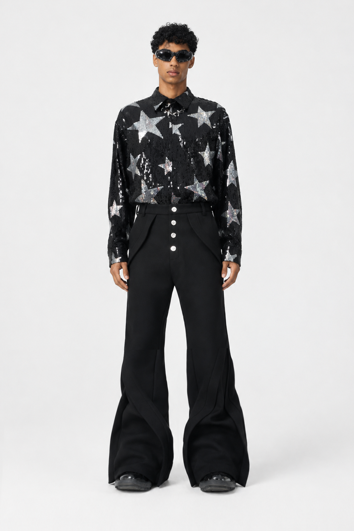 Deep Void Long Sleeve Star Sequin Shirt