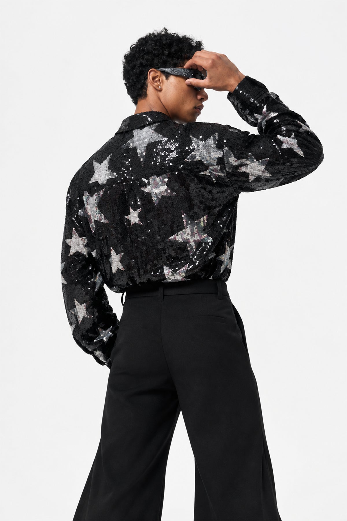 Deep Void Long Sleeve Star Sequin Shirt