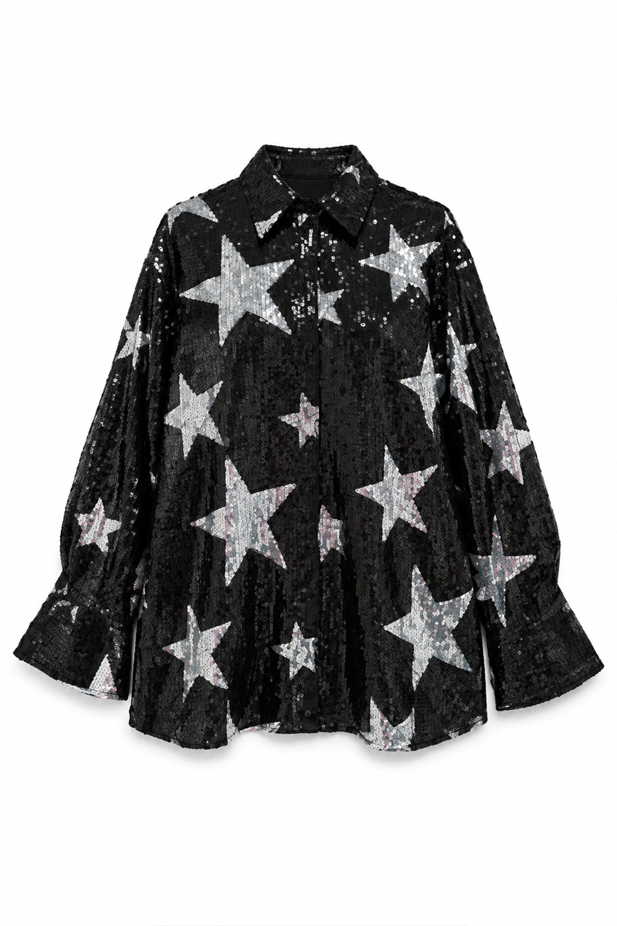 Deep Void Long Sleeve Star Sequin Shirt