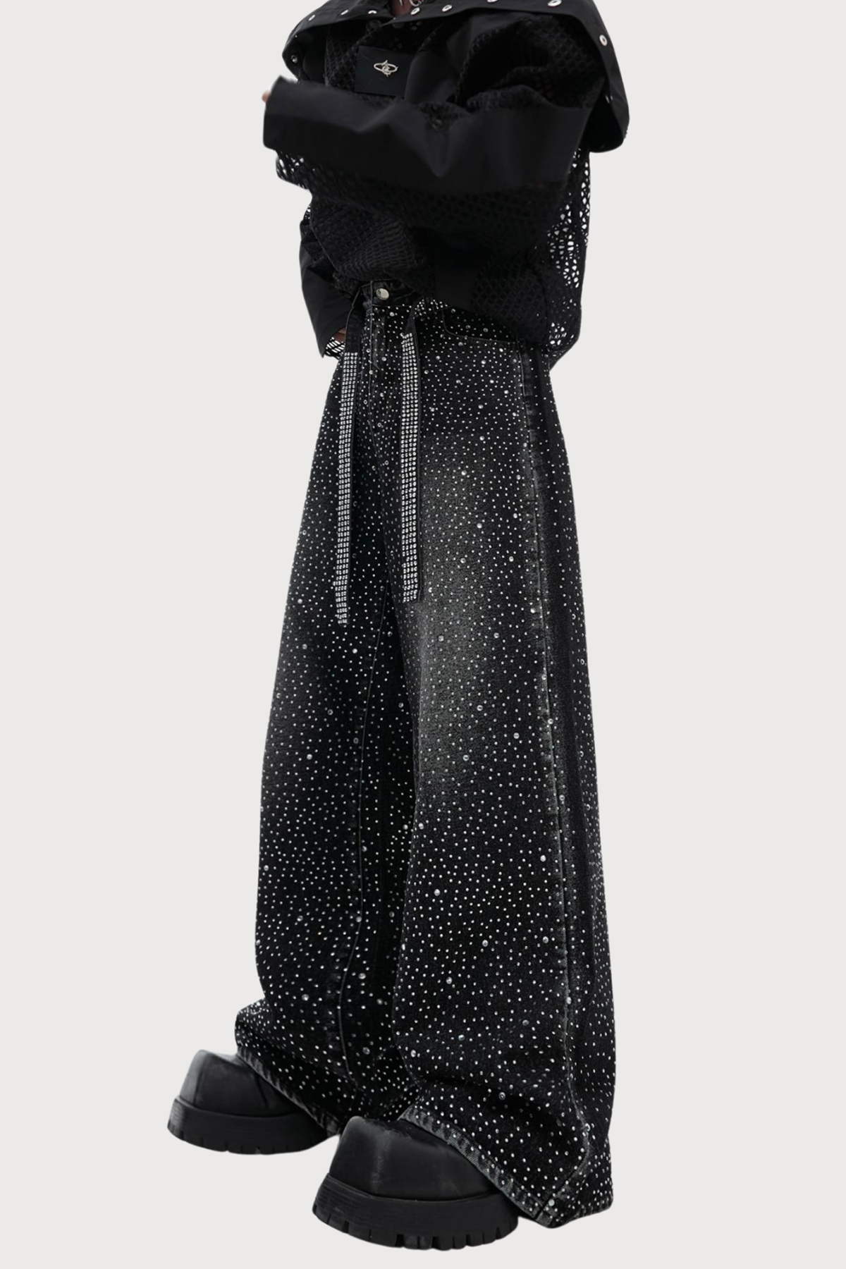 Deep Glitch Denim Wide Leg Pants