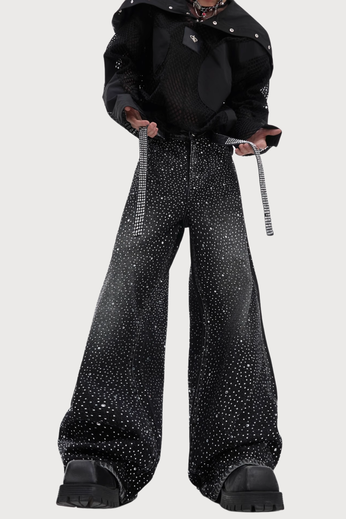 Deep Glitch Denim Wide Leg Pants