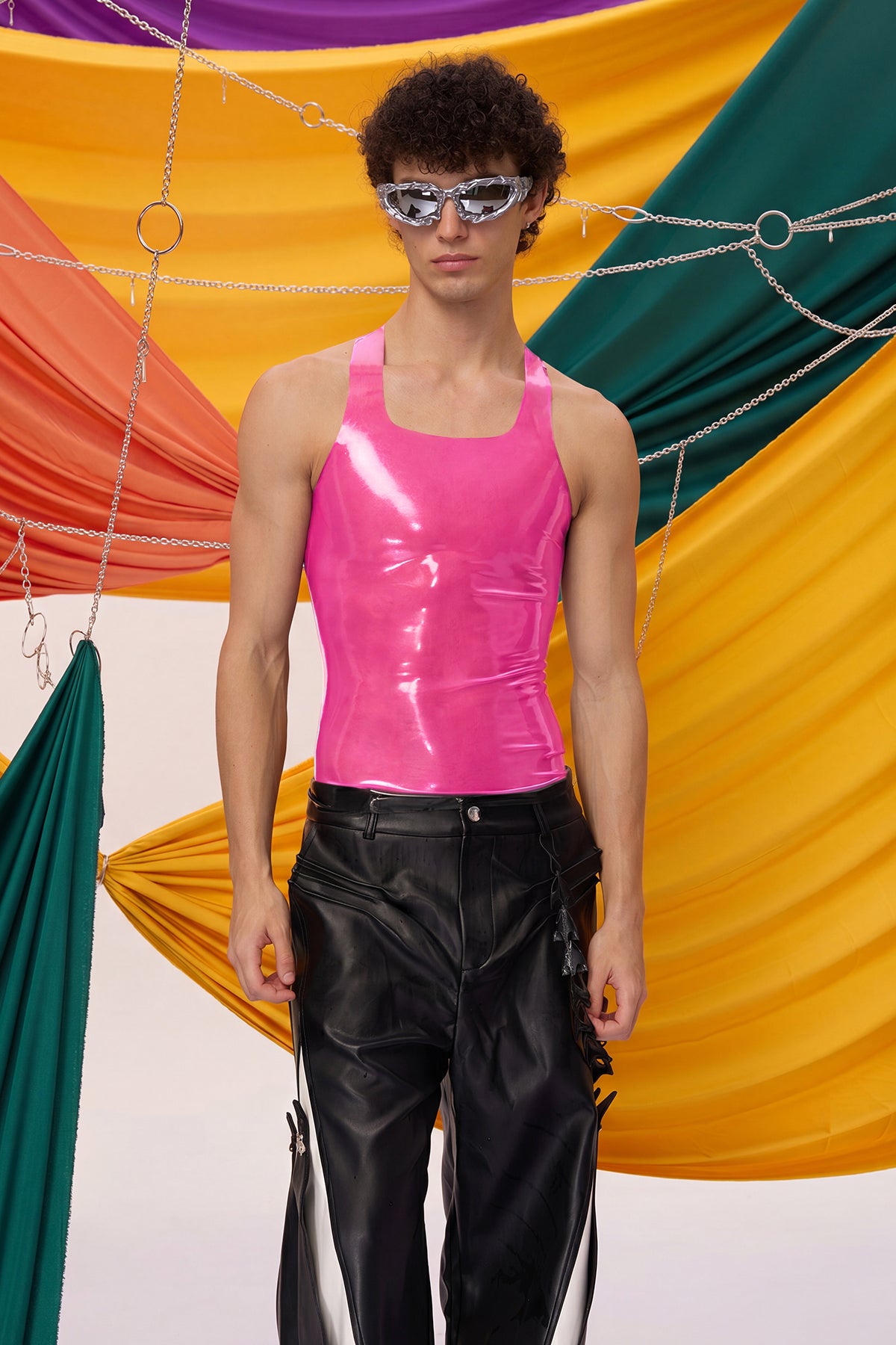 Dense Blackout Latex Tank Top Pink