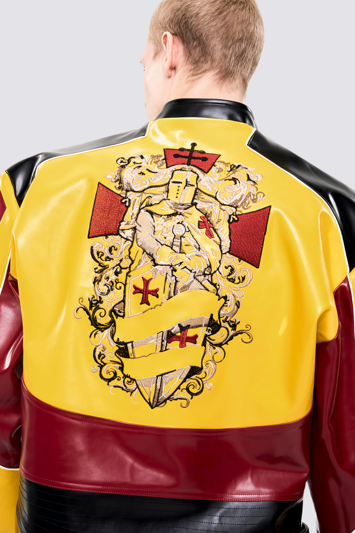 Dense Cut Embroidery Leather Crop Jacket