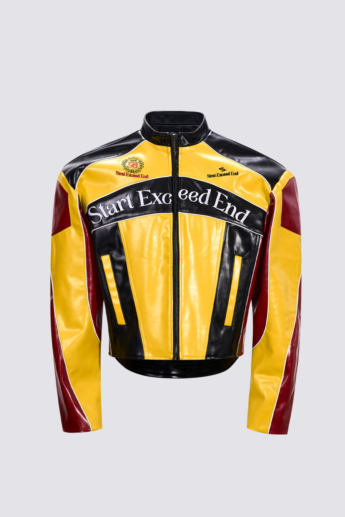 Dense Cut Embroidery Leather Crop Jacket