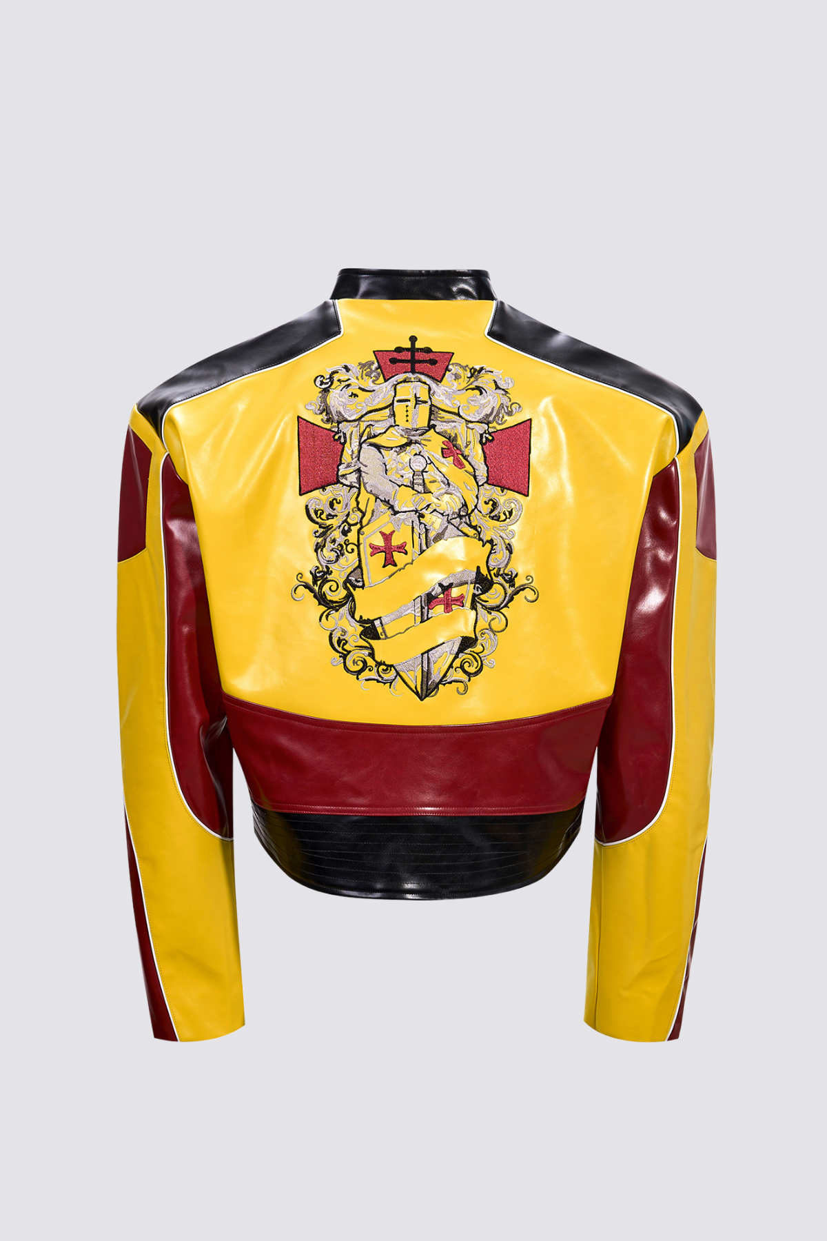 Dense Cut Embroidery Leather Crop Jacket