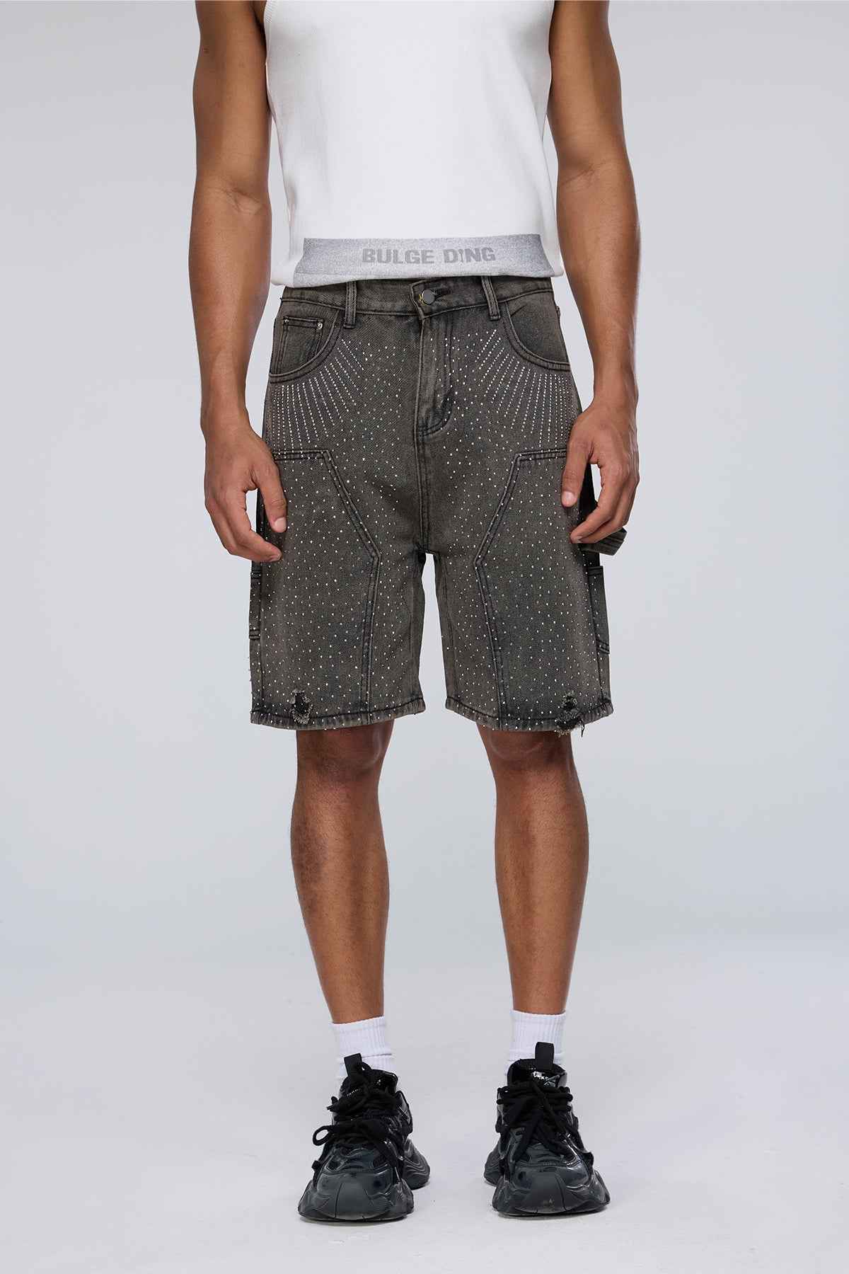 Desert Grain Rhinestone Ripped Denim Shorts