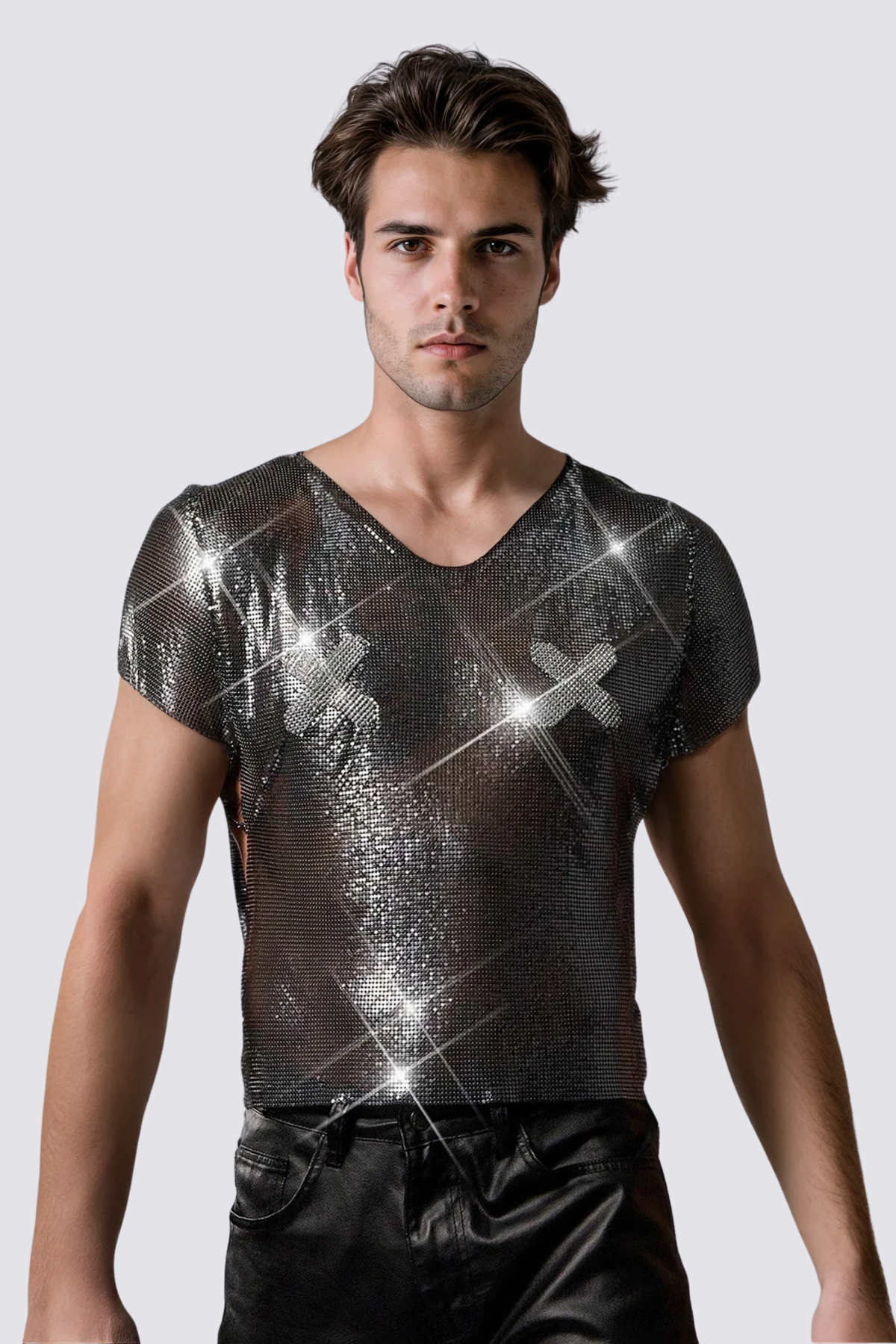 Diamond Beam Sequin Cutout Top