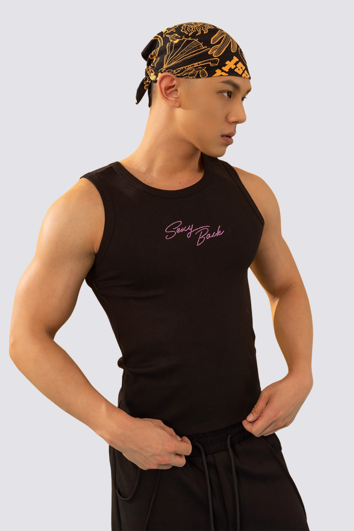 Diamond Flash Backless Sleeveless Top Black