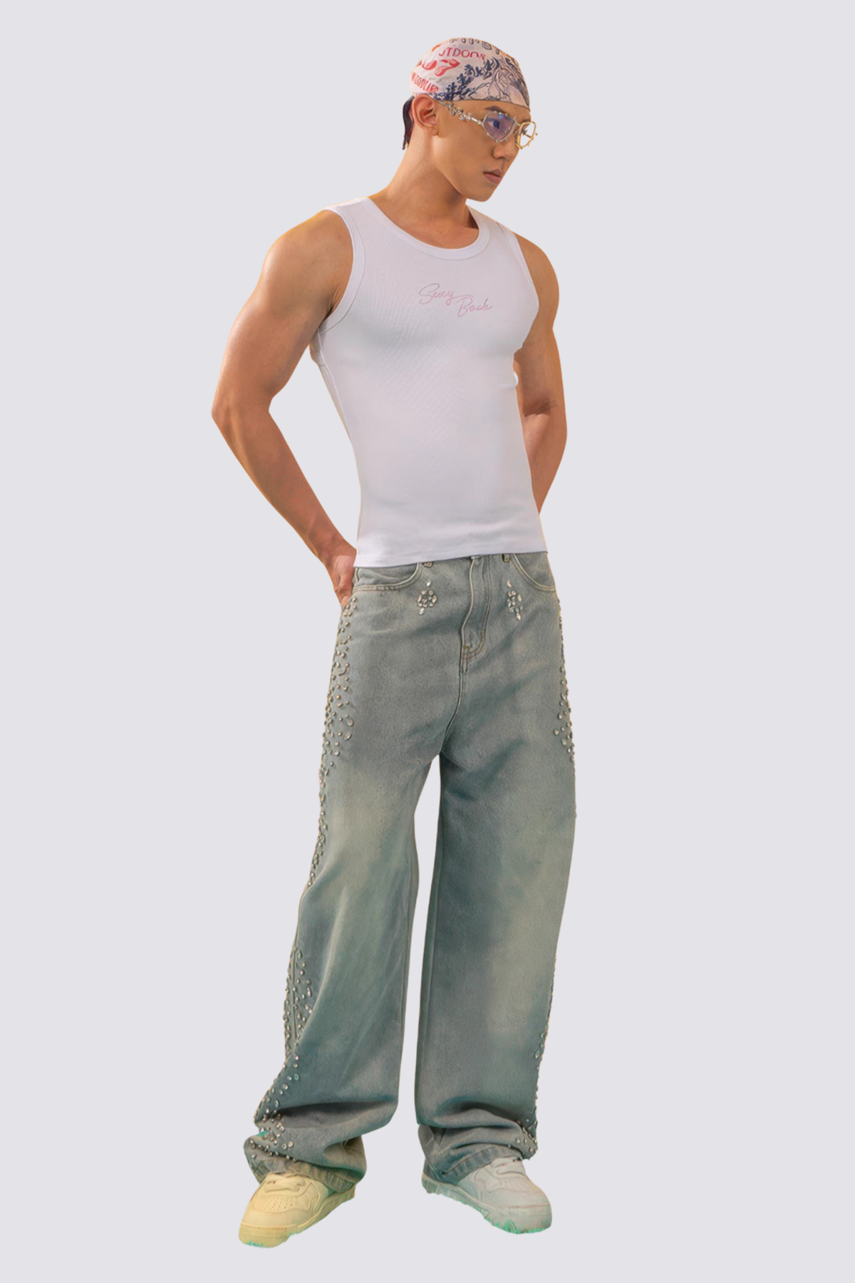 Diamond Flash Backless Sleeveless Top White